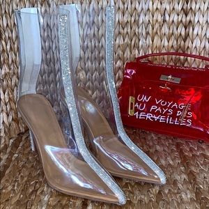 NIB Transparent Clear Rhinestone Ankle Bootie